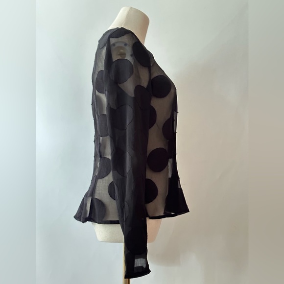H&M Black Sheer Opaque Large Polka Dot Long Sleeve Blouse With Back Zipper - Picture 6 of 9
